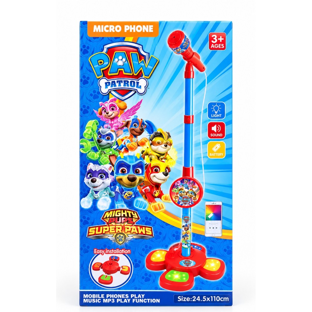 ДЕТСКИ КАРАОКЕ МИКРОФОН НА СТОЙКА PAW PATROL